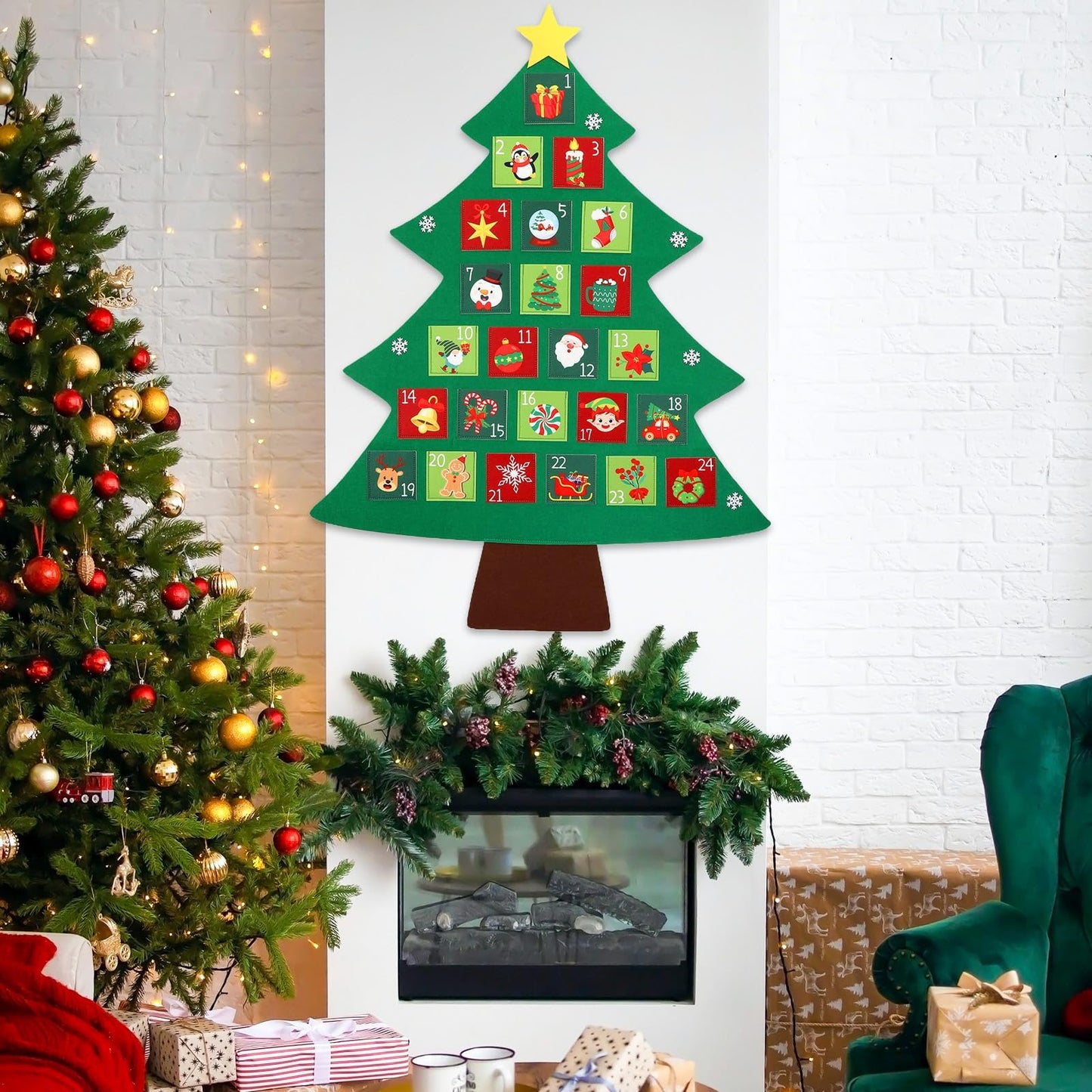 Christmas Tree Advent Calendar 2025, 24 Days Countdown Calendar with 24 Festive Pockets Advent Christmas Countdown Calendar Xmas Hanging Advent Calendar Wall Door Hanging Decor Gift for Kids Adults