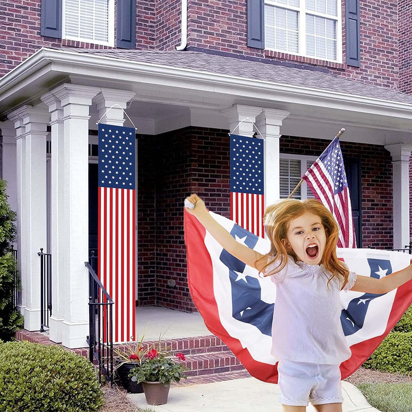 4th of July Independence Day Decorations Memorial Day Decor Indoor and Outdoor Hanging American Flag Banners (2 Pcs)