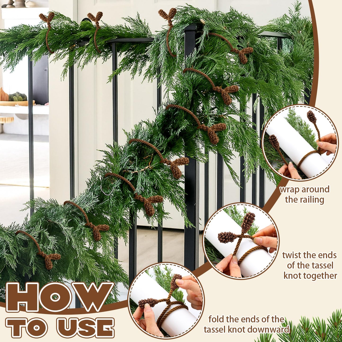 Riakrum 30 Pcs Christmas 20 Inches and 16 Inches Set Decorative Garland Twist Ties Garland Decor for Xmas Holiday Lights Bannisters Stairways Railings (Brown)