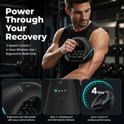 bunoju Electric Rolling Percussive Massager - 3-Speed Spin Deep Tissue Muscle Relief, Cellulite Remover Body Sculpting Tool for Back Shoulders Legs Calves Neck Post-Workout Recovery (Black)
