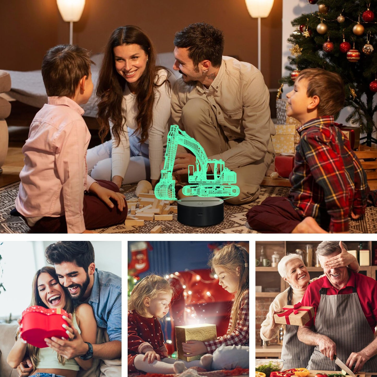 CoolGift Mart Excavator 3D Night Light, 3D LED Optical Illusion Lamp with Remote Control and Timer, Perfect Christmas and Birthday Gift Idea for Boys, Kids, and Teens
