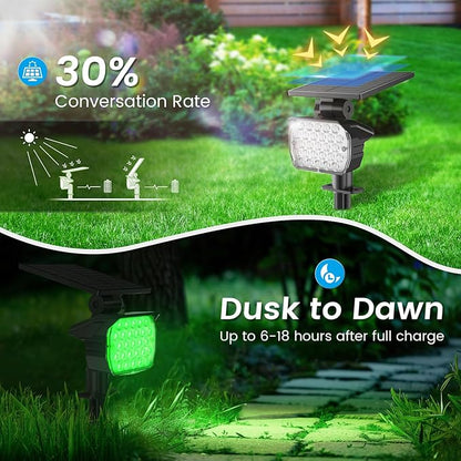 VOLISUN Solar Spot Lights Outdoor Waterproof IP67, 27 LED with 6 Color Changing Landscape Lights for Outside Yard Garden Pathway(2 Pack- RGB)
