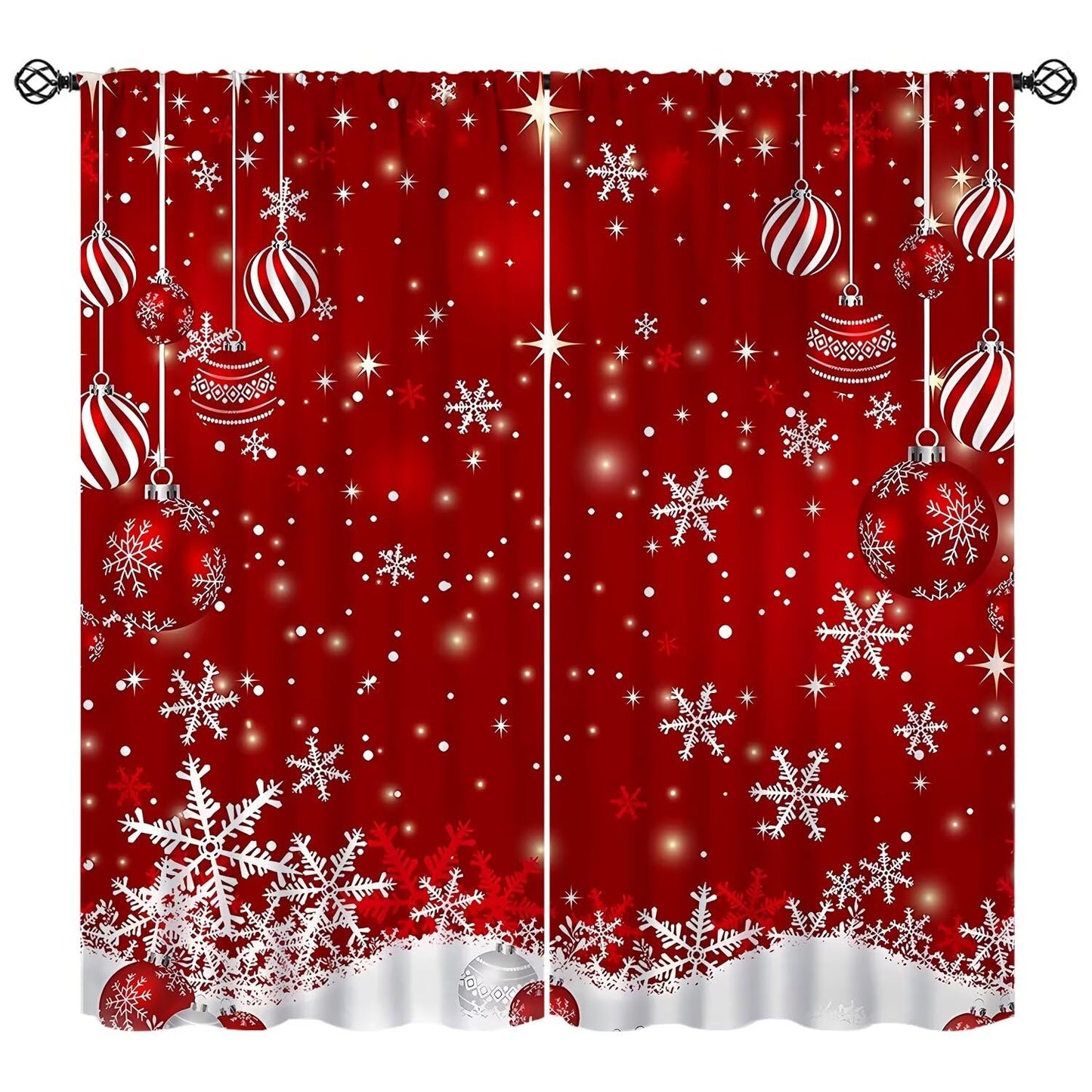 Red Christmas Snowflakes Curtain Merry Xmas Window Treatment for Living Room Bedroom Dining Home Decor Window Drapes 42" W X 45" L