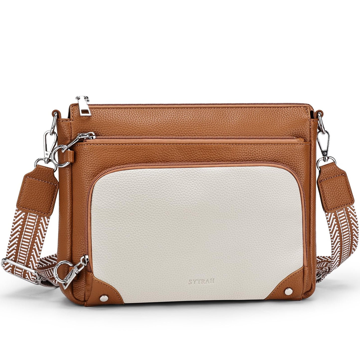 SYTRAH Anti-Theft Crossbody Purse for Women, Crossbody Shoulder Bag with Built-in Wallet & RFID Blocking for Travel Workout Beige Brown