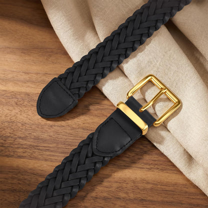 TRIWORKS Women's Braided Woven Leather Belt with Gold Buckle Belts for Women Versatile for Jeans Pants Dress
