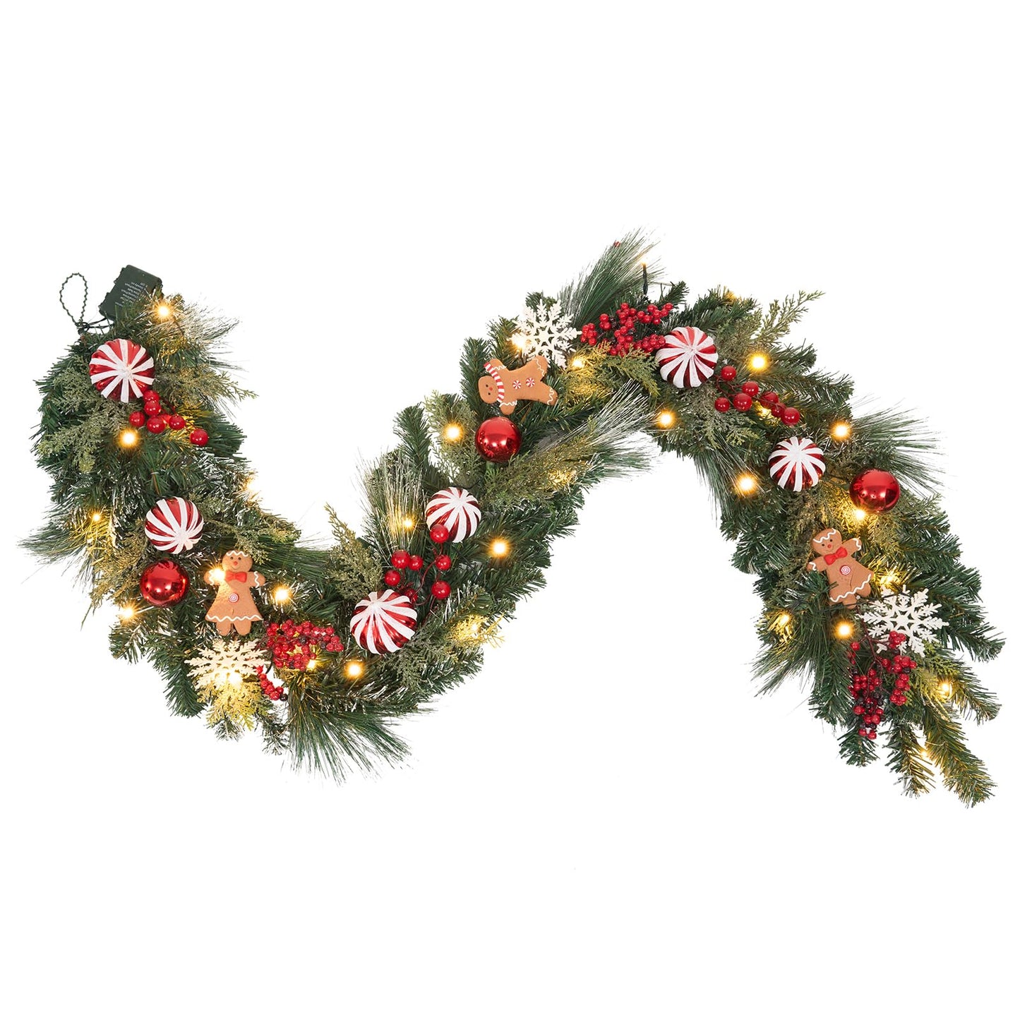 6 ft Gingerbread Christmas Garland with 30 Lights with Timer/Baking Holiday Decor/prelit Whimsical Gingerbread Kitchen Decor/Lighted Door Hanger .Stairs,Mantel,Porch Decoration