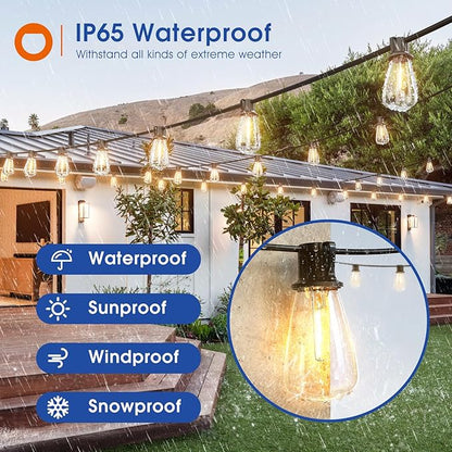 addlon 200FT(50FT*4) LED Outdoor Lights Waterproof Patio Lights with 64 Shatterproof ST38 Replaceable Bulbs(4 Spare), Dimmable Outside Hanging Light Connectable for Porch, Backyard