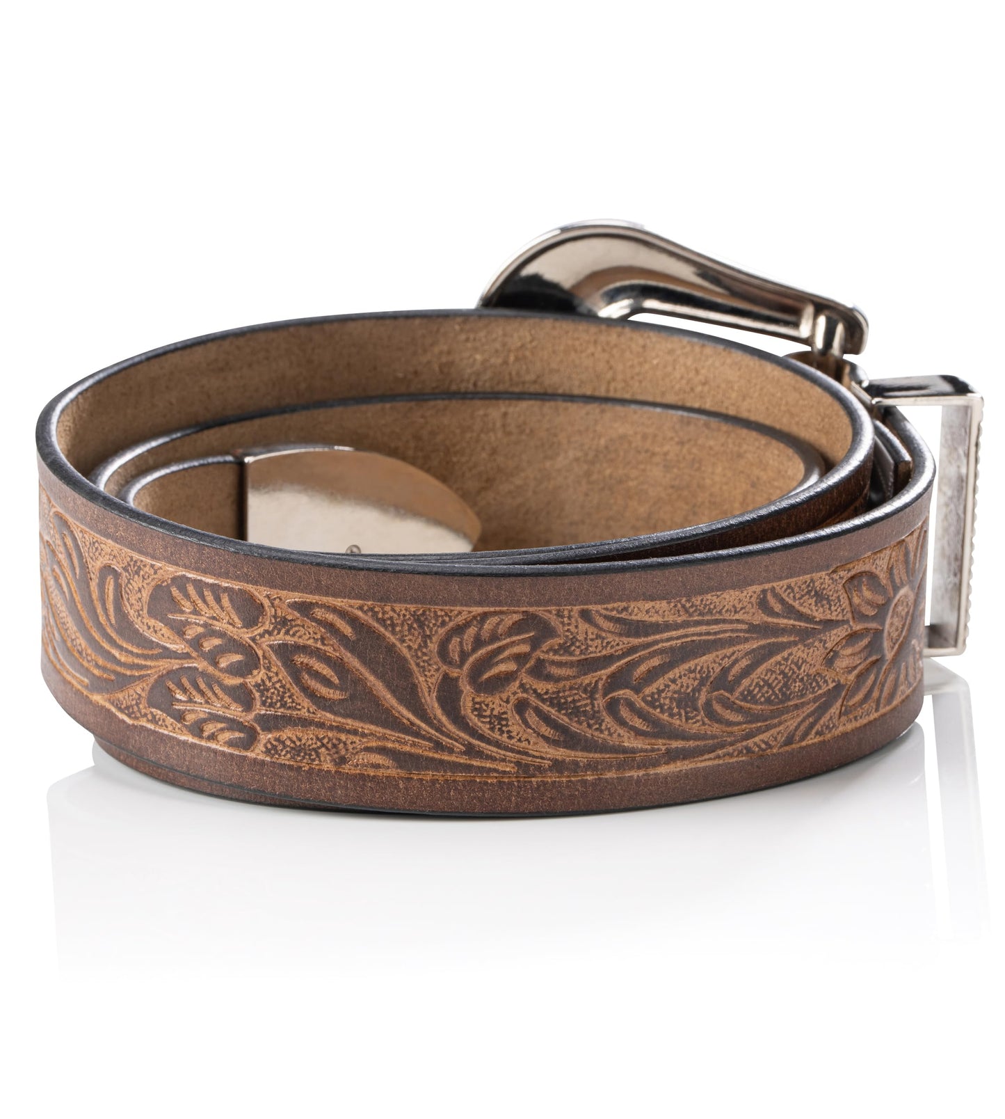 Angus Stoke western belt - Genuine buffalo leather - men's cowboy western & rodeo belt - hand-carved leather belt Jessy (Brown, 34-36")