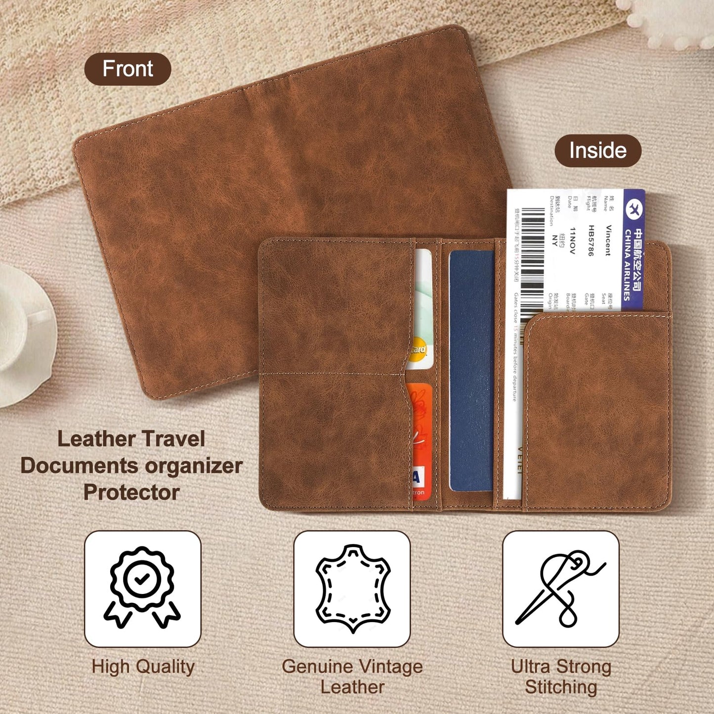 To My Grandson Gifts, Leather Passport Holder for Men Personalized Engraved Passport Holder,Birthday Christmas Gifts (I WISH YOU GRANDSON)