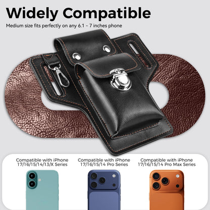 Leather Cell Phone Holster for Men, EDC Belt Pouch with Magnetic Closure & Keychain Clip, Lightweight Universal Waist Phone Case for Large Phones, Dog Walking, Travel & Hiking