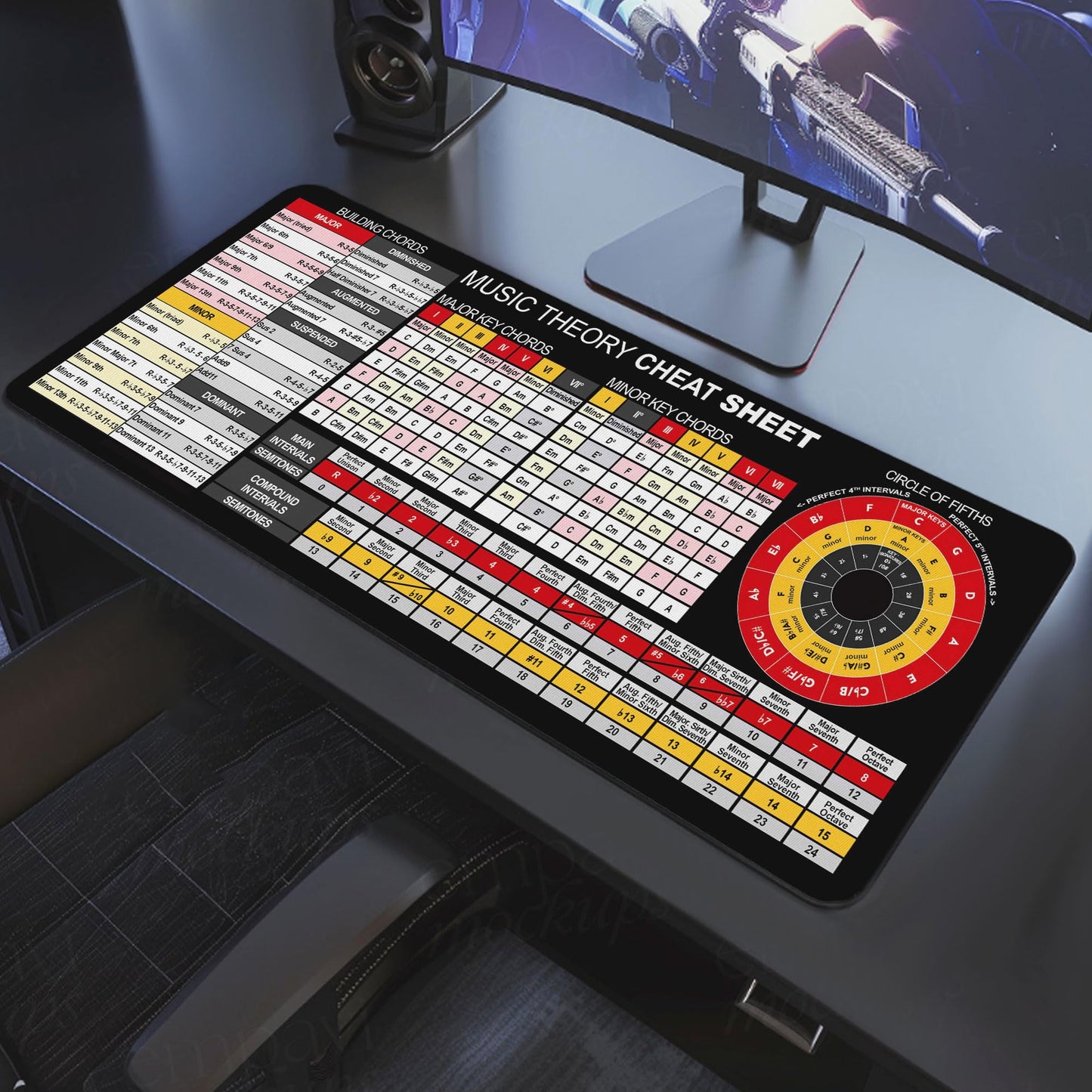 Music Theory Reference Mouse Pad – Circle of Fifths, Chord Builder & Intervals Table for Piano, Guitar & Music Students, Essential Computer Accessories for Study, Work, and Reference Purposes KMH