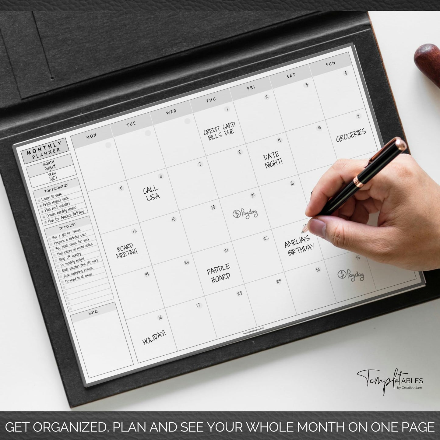 Templatables Monthly To Do List Notepad | Monthly Planner Desk Pad, Brain Dump, Organizer and Priority List | 50 Undated Tear Away Sheets | A4 (Mono)