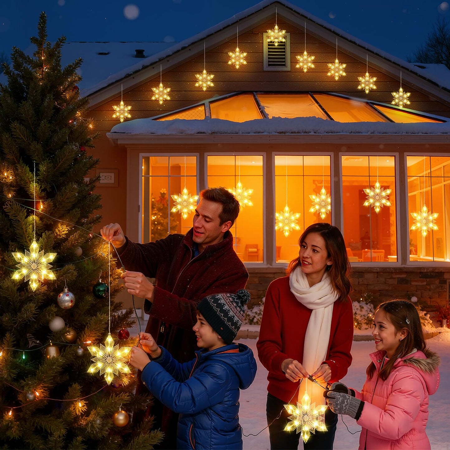 Quntis 34" Christmas Snowflakes Window Lights Battery Operated, 3 Pack 36 LEDs Snowflake String Lights with Timer Memory, 8 Twinkle Modes Xmas House Indoor Winter Hanging Decoration, Warm White