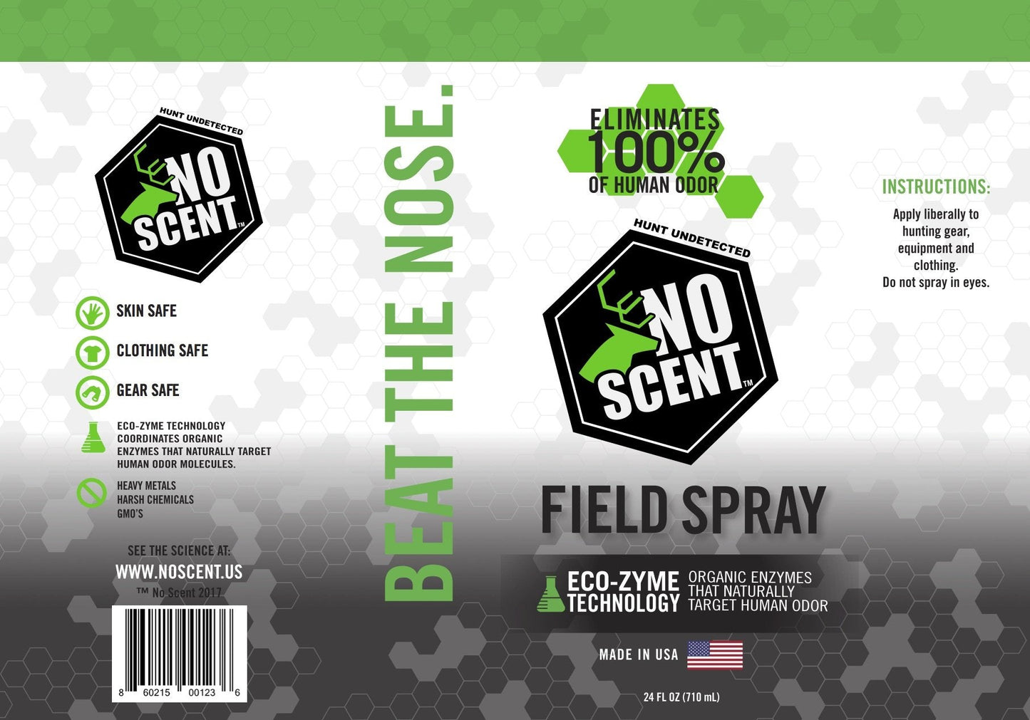 No Scent 24oz Field Spray. Hunting Accessories, Odor-Eliminating Hunting Spray, Enzyme Encapsulation of Human Odor, Scent Elimination
