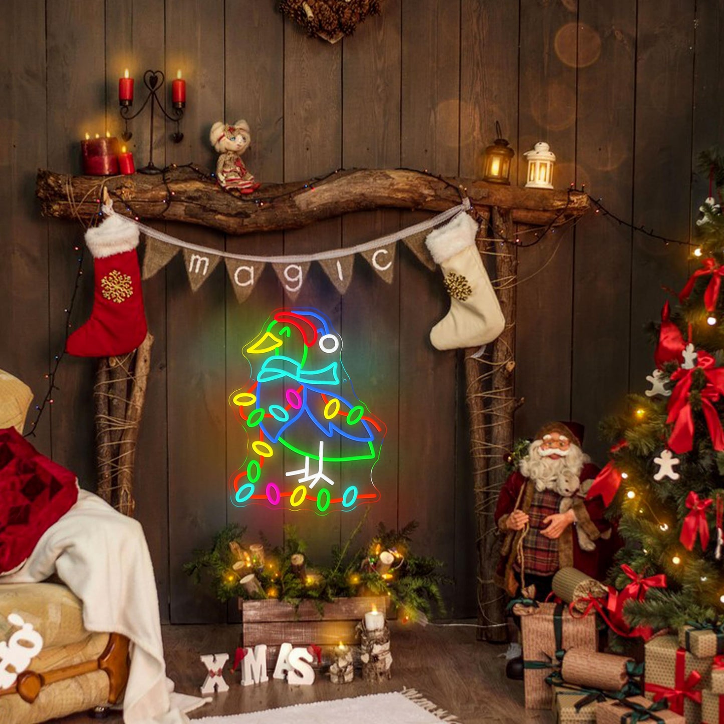 LISIGNVE Christmas Duck Neon Sign Dimmable USB Powered Funny Novelty Duck Wearing Santa Hat Led Neon Light for Christmas Holiday Home Coffee Bar Wall Decor (16.5 * 12.6 In)
