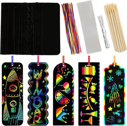 Scratch Art Sets for Kids - 40 Pieces in 5 Styles | Rainbow Scratch Paper & DIY Art Craft Party Favors