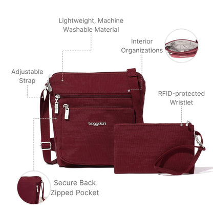 Baggallini Pocket Crossbody Bags for Women 8x8 Small Lightweight Durable Water-resistant Travel Purse W/Rfid