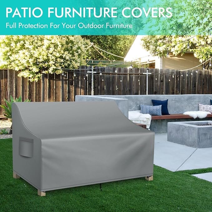 WLEAFJ Patio Sofa Cover Waterproof, 3-Seater Outdoor Sofa Cover, Heavy Duty Deep Lounge Loveseat Cover, Large Lawn Patio Furniture Covers with Air Vent, 78’’ W x 33’’ D x 32’’ H, Grey