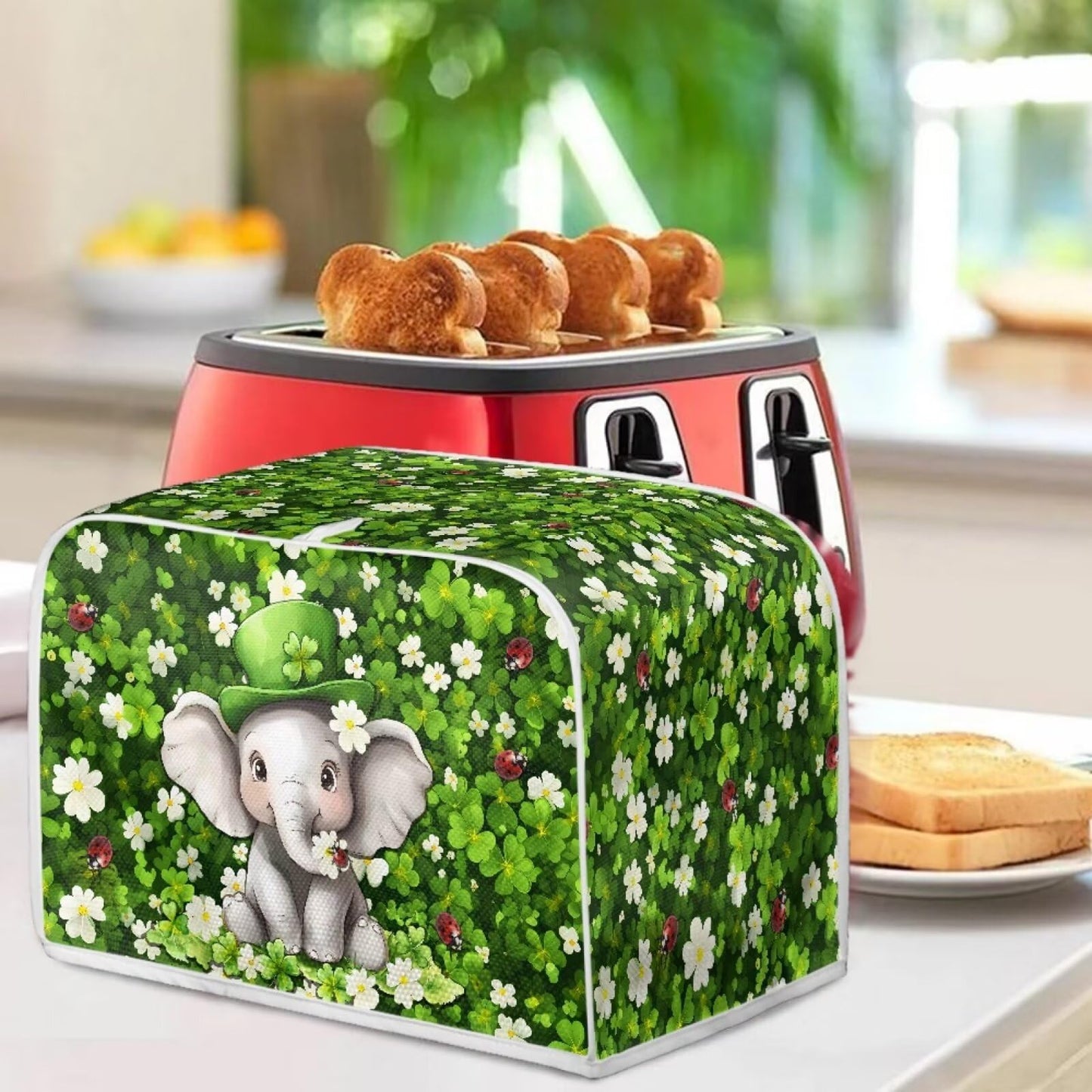 ASQVTIFE Elephant Toaster Covers 4 Slice Wide Slot for Kitchen St.Patrick Day Decor for Kitchen Sunflower Toaster Oven Covers for Kitchen Counter Kitchen Bakeware Protector Thanksgiving Decoration