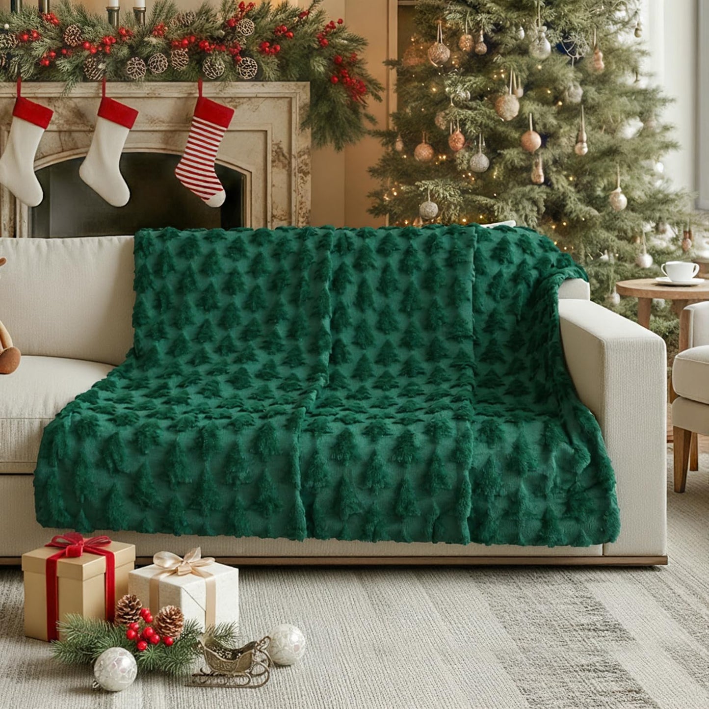 Horaldaily Christmas Blanket Throw, Green Christmas Tree Soft Fuzzy Plush Faux Fur Cozy Blankets for Couch Sofa Bed Lounging, Ideal Gifts for Kids Adults Wife Self, 50x60