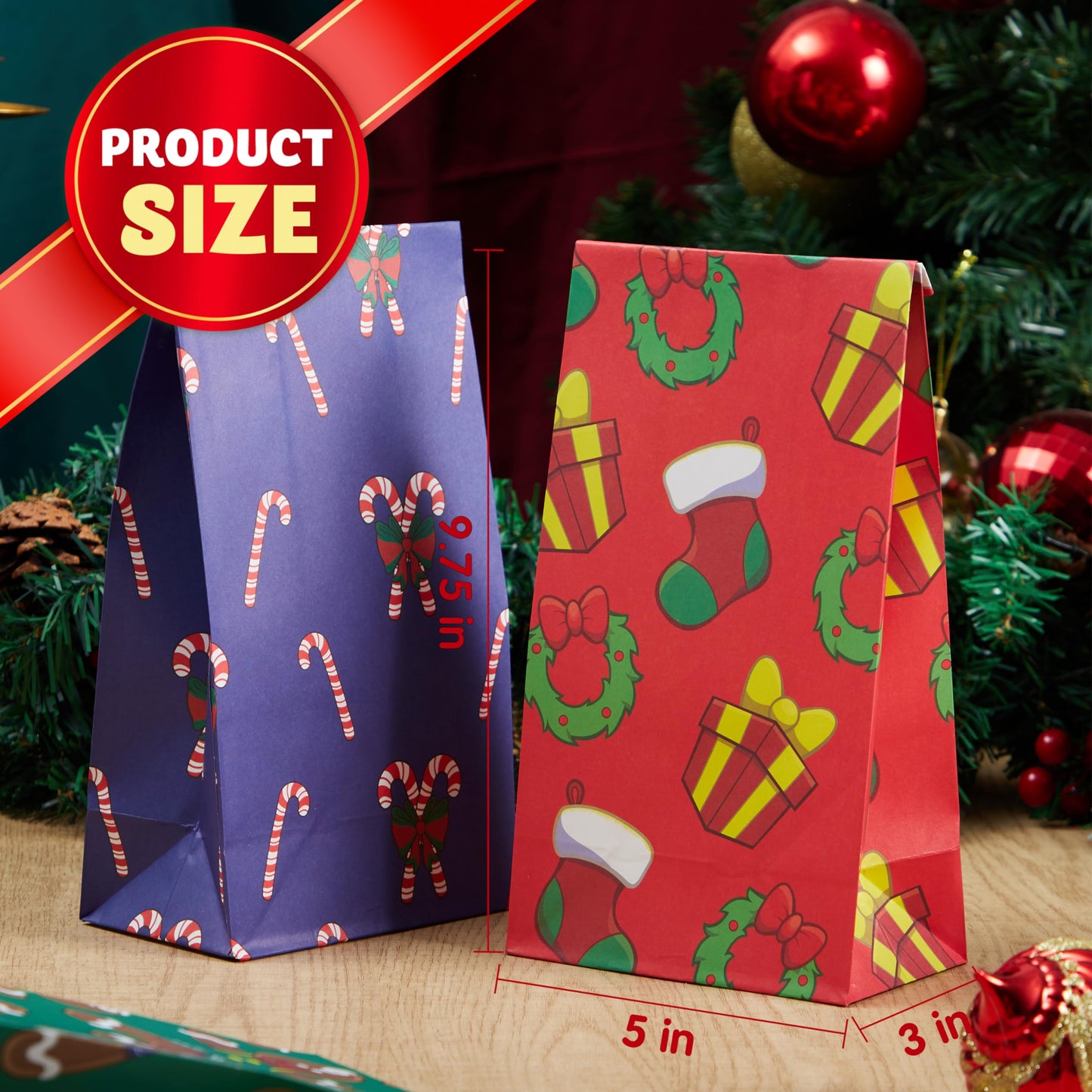 Joiedomi 72 PCS of Christmas Goody Kraft Bags, 12 Assorted Xmas Designs Small Holiday Goodie Gift Bags for Classrooms Party Favors, Christmas Craft Party Treat (9.75" x 3" x 5")