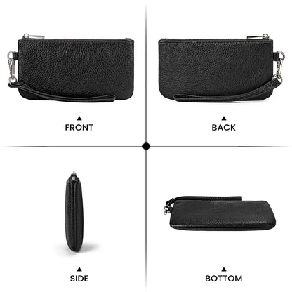 befen Genuine Leather Coin Purse for Women, Small Black Change Purse Womens Small Zipper Wristlet Wallet, Wristlet Money Bag Mini Coin Pouch with Removable Wrist Strap (Lavender)