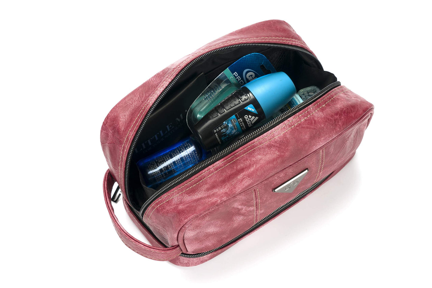 LVLY Toiletry Travel Bag for Men - Large Leather Dopp Kit - Mens Toiletries Bathroom Organizer (Red)