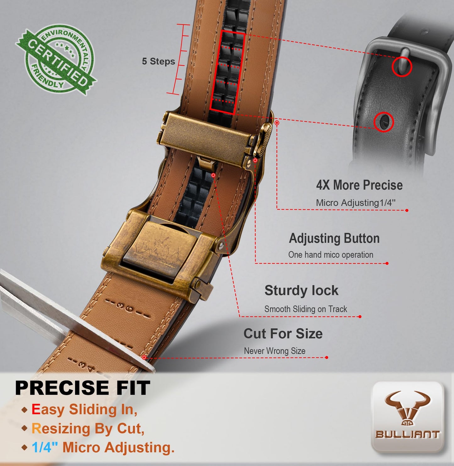 BULLIANT Men Belt-Ratchet Western Belt Adjustable for CowBoy Jean Casual Outdoor 1 1/2"-Cut For Fit(Deep Brown,38"-44" Waist Adjustable)
