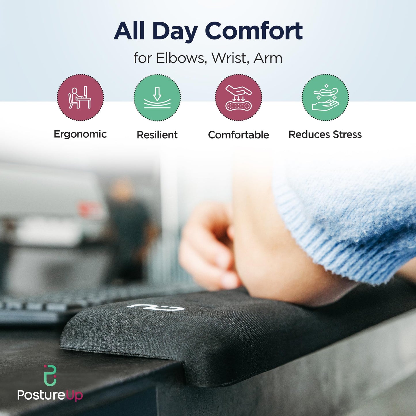 EdgeRest PostureUp L-Shaped Desk Long Wrist Rest Elbow, Forearm & Wrist Comfort Support for Table or Desk Edge, Non-Slip, Memory Foam Padding, Ergonomic Design for Work, Universal Fit, Black