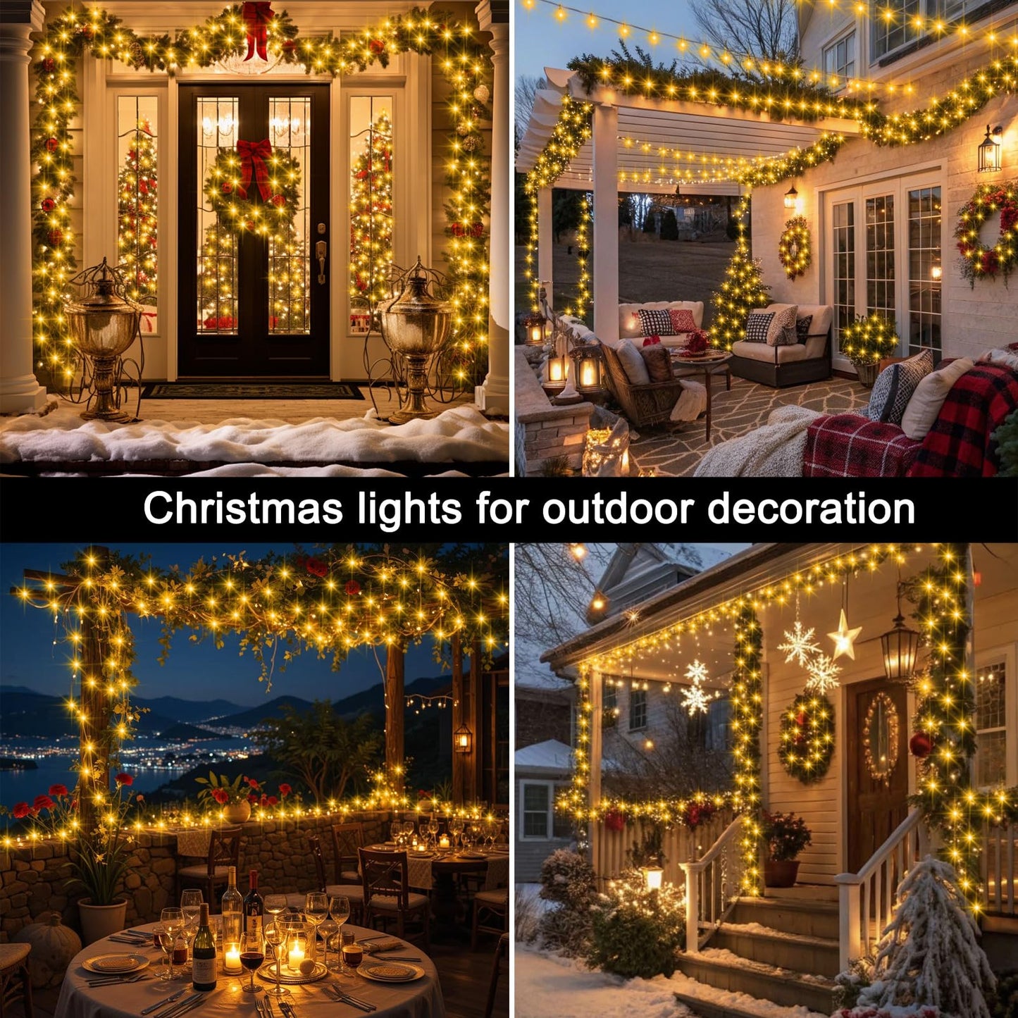 echosari 400 LED Christmas String Lights Connectable, Extra Long 66Ft Outdoor String Lights End-to-end Plug in with Remote Timer for Garden Patio Tree Decor (Warm White)