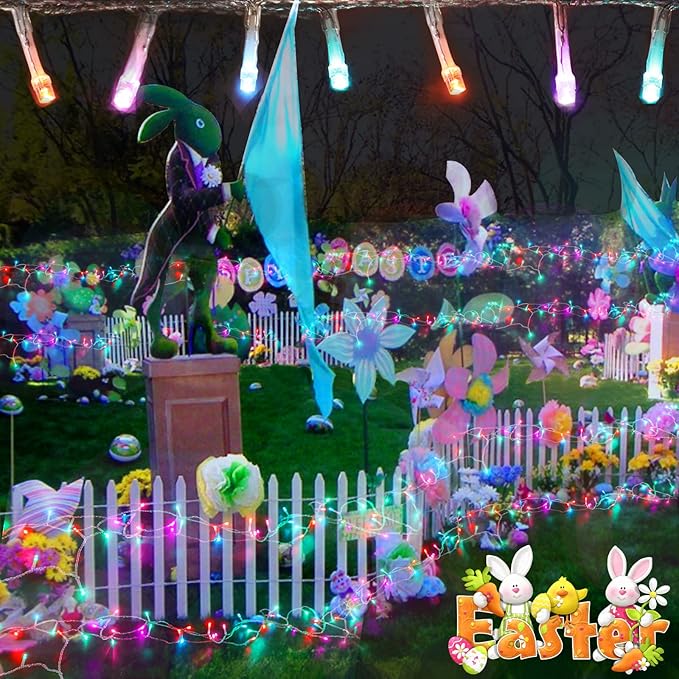 Colorful String Lights Easter Decoration, 66 ft 200 LED Easter Pastel Lights 8 Modes Plug in, Indoor Outdoor Connectable Clear Wire Twinkle Fairy String Lights for Spring Bedroom Party