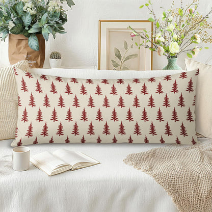 Christmas Pillow Cover 14x36 Inch Red Cream Tree Xmas Holiday Print Decorative Long Throw Pillowcases Outdoor Winter Seasonal Rustic Farmhouse Lumbar Rectangle Cushion Case Decor for Couch Sofa Bed