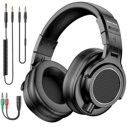 New Bee Wired Over Ear Headphones, Studio Headphones with 50mm Drivers and 6.35mm & 3.5mm Jack DJ Headphones for Studio Monitor & Mixing DJ Guitar AMP Podcast Piano Keyboard