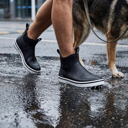 HISEA Men's Deck Rain Boots Saltwater Fishing Booties Waterproof Ankle Rain Boots with High Traction