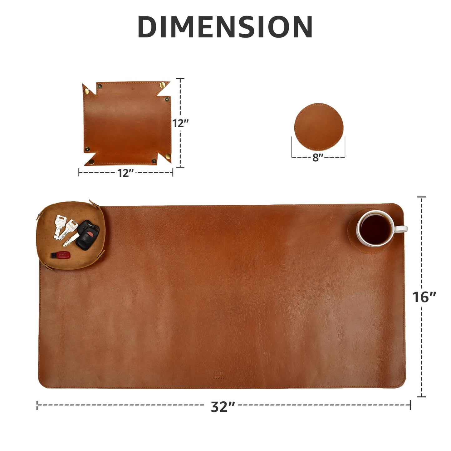 LEATHER VILLAGE Real Leather Desk Pad (3mm) Thick Double Layer Desk Mat Cover Blotter Large Full Grain Protector for Keyboard, Mouse & Laptop – Office Table Mat & Desktop Accessories–(32''x16'')-Tan