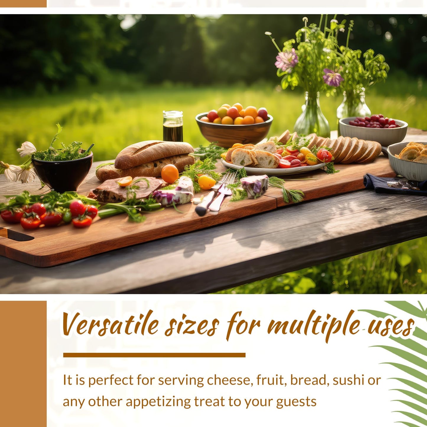 FoldTier Large Acacia Charcuterie Board with Handles 36 x 12 Inch Christmas Extra Large Wood Foldable Serving Tray Rectangular Appetizers Cheese Food Meat Board for New Home Party Housewarming Gifts