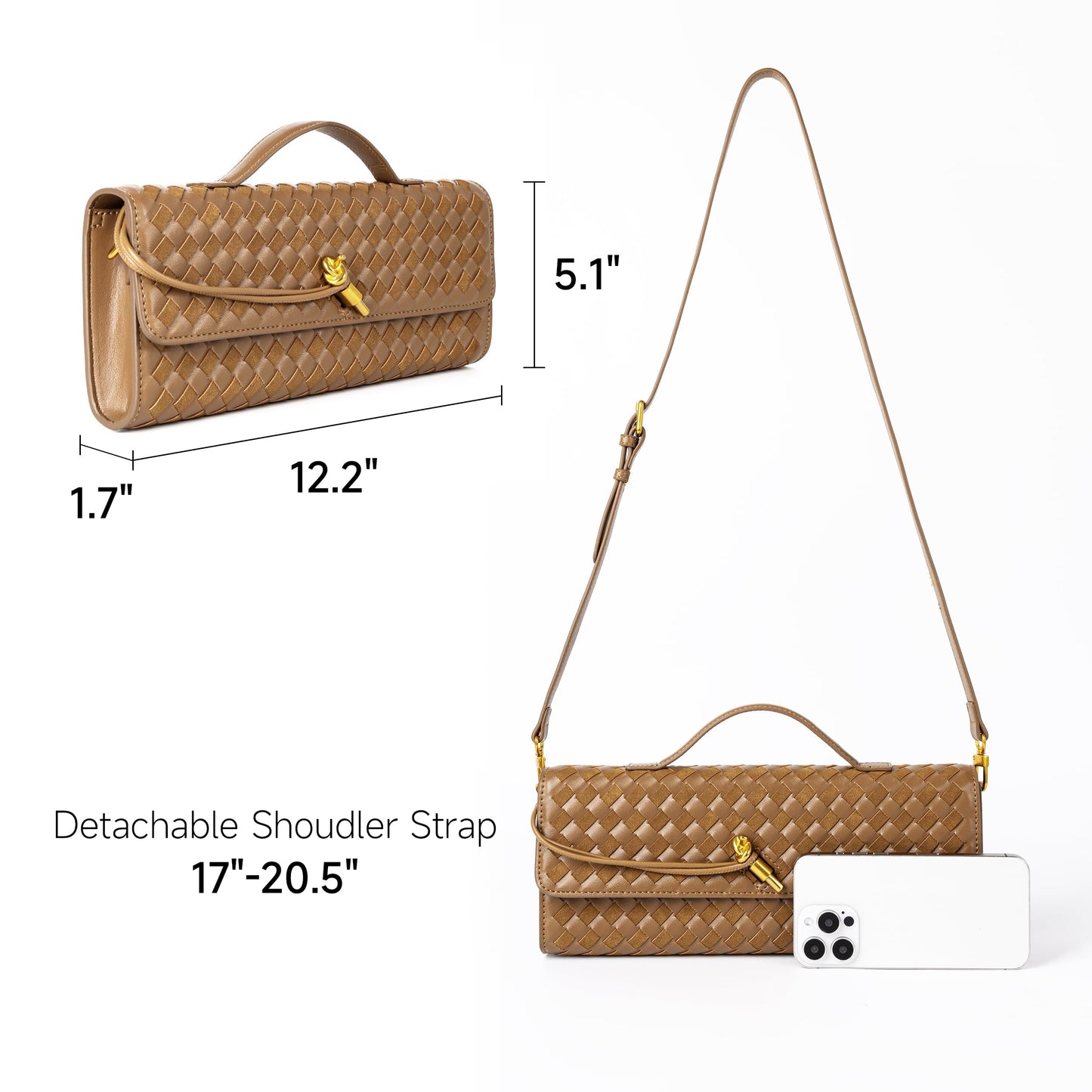 Joryin Woven Purse For Women Evening Clutch Woven Leather Handbags Crossbody Bag Suede Purse Formal Evening bag, Acorn