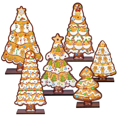 Cinrobiye 6 Pcs Christmas Table Decorations, Gingerbread Tree Tabletop Centerpieces Farmhouse Rustic Wood Xmas Trees for Home Mantel Fireplace Winter Holiday Party Supplies Decor