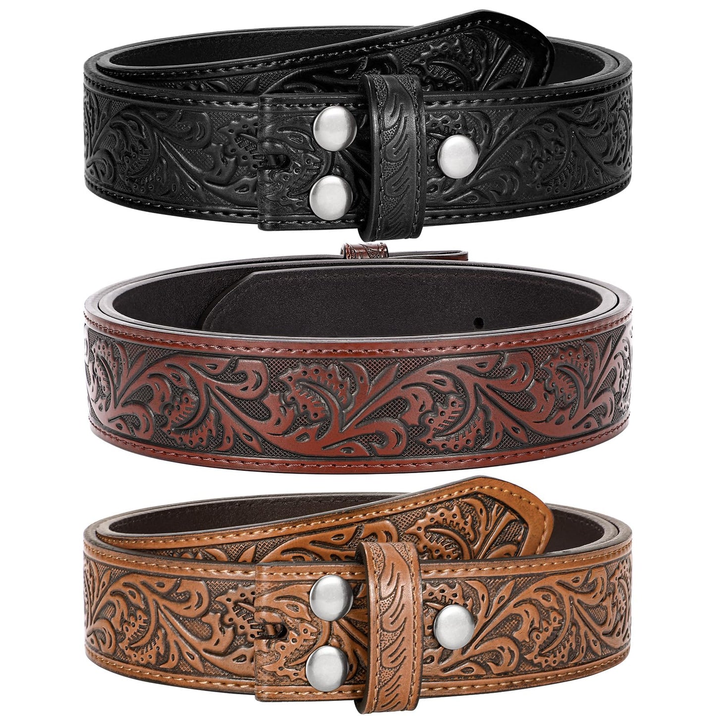 BELTROAD 3 Pack Western Belts for Men Women without Buckle Cowboy Belt for Buckle Mens Western Leaher Belt for Jeans