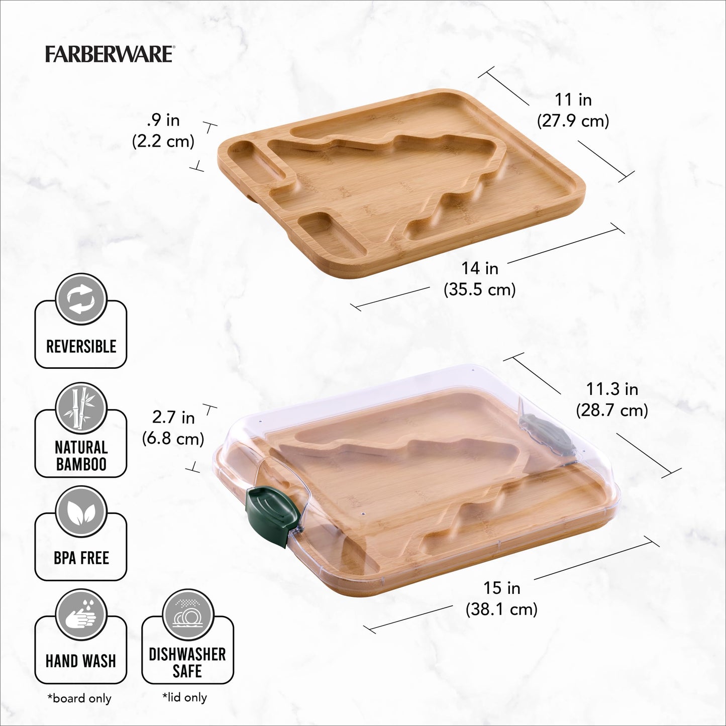 Farberware Tree Build-A-Board with Clear Locking Lid – Holiday Prep and Serve Board for Charcuterie, Cookies, Candy, and Seasonal Entertaining