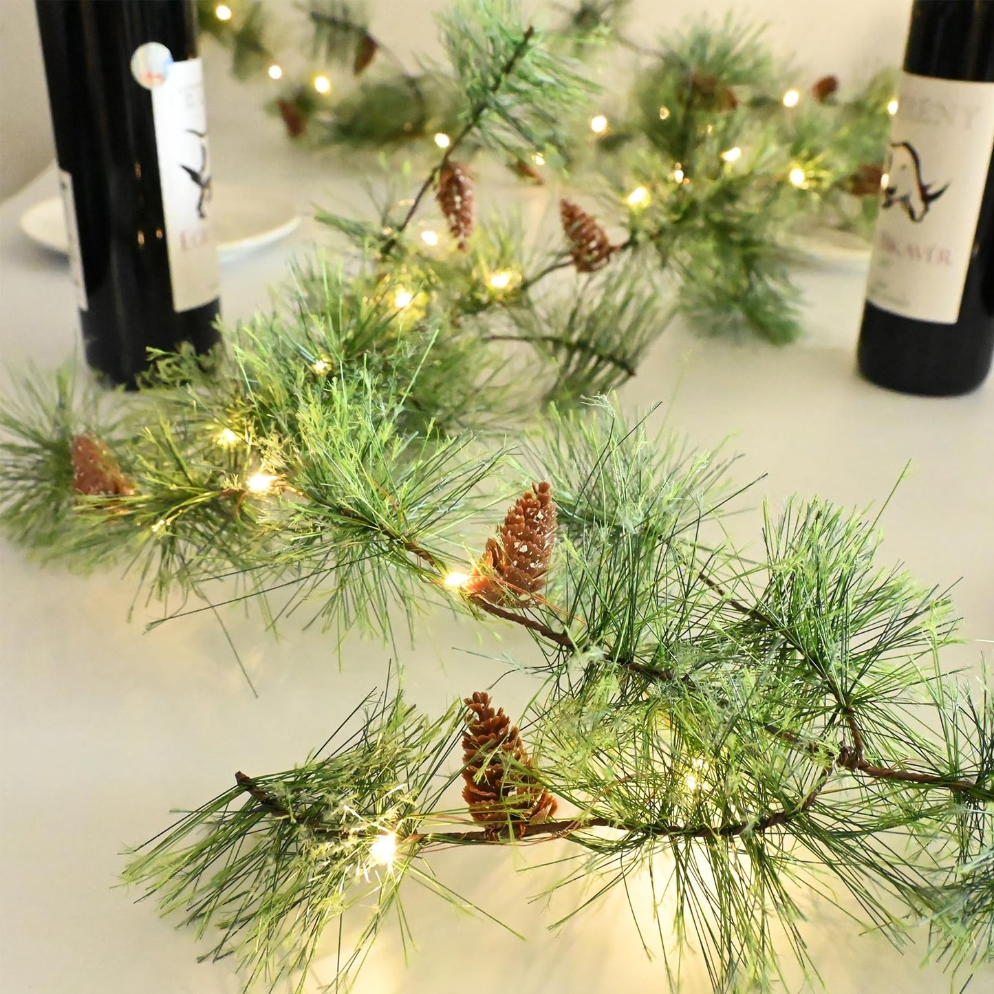 PALONMY Christmas Garland with Lights 6.56 FT Smokey Pine Garlands with 30 LED Fairy Lights Battery Operated Garland Lights with Pine Cones Artificial Greenery Garland Christmas Pre-lit Light for Home