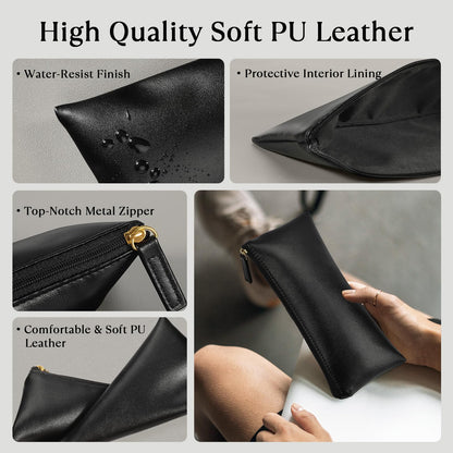 MROCO Pencil Case Black Pencil Bag PU Leather Pen Case Small Zipper Pouch for Pencils, Pens, Markers, Makeups, Change, Coins
