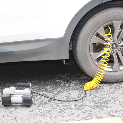 TIREWELL Tire Inflator Portable Air Compressor, 12V 150PSI Air Pump for Car, SUV, Motorcycle, Bicycle, Tire Inflator with Gauge, Air Car Pump with Battery Clamp and 5M Hose, Twin Cylinder Air Pump