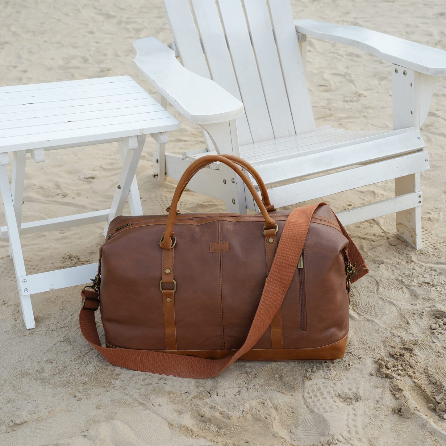 BAOSHA Vegan Leather Travel Duffel Tote Bag Overnight Weekender Bag Oversized for Men and Women HB-14 (Brown)