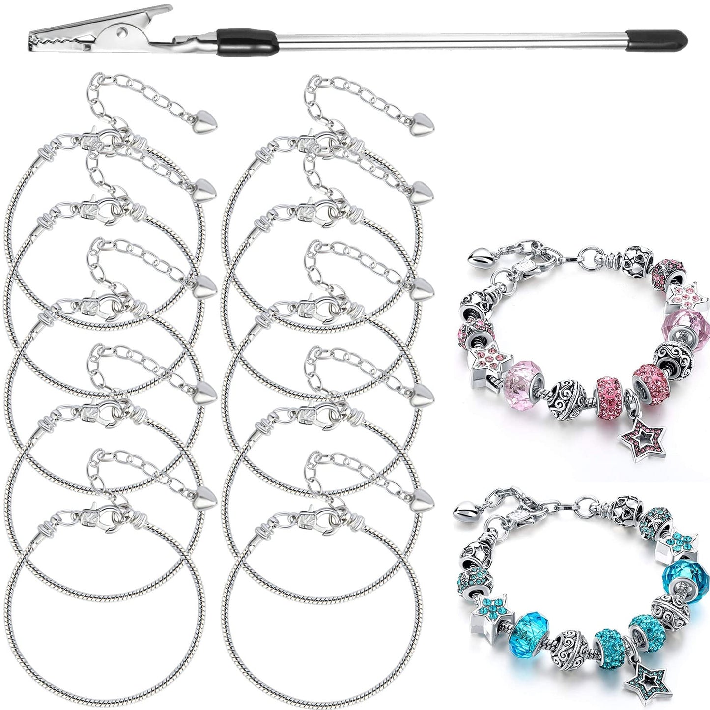 10PCS Snake Chain Charm Bracelet with Bracelet Helper Adjustable Snake Bracelet Chains with Lobster Clasp Extender Chain for Women DIY Jewelry Making Supplies