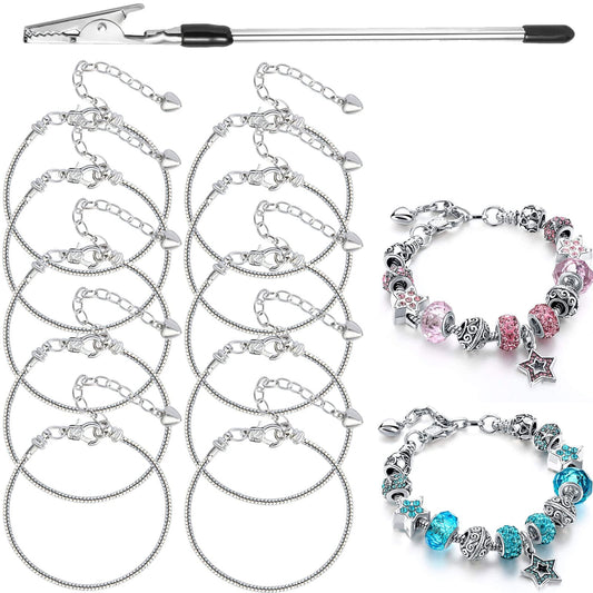 10PCS Snake Chain Charm Bracelet with Bracelet Helper Adjustable Snake Bracelet Chains with Lobster Clasp Extender Chain for Women DIY Jewelry Making Supplies