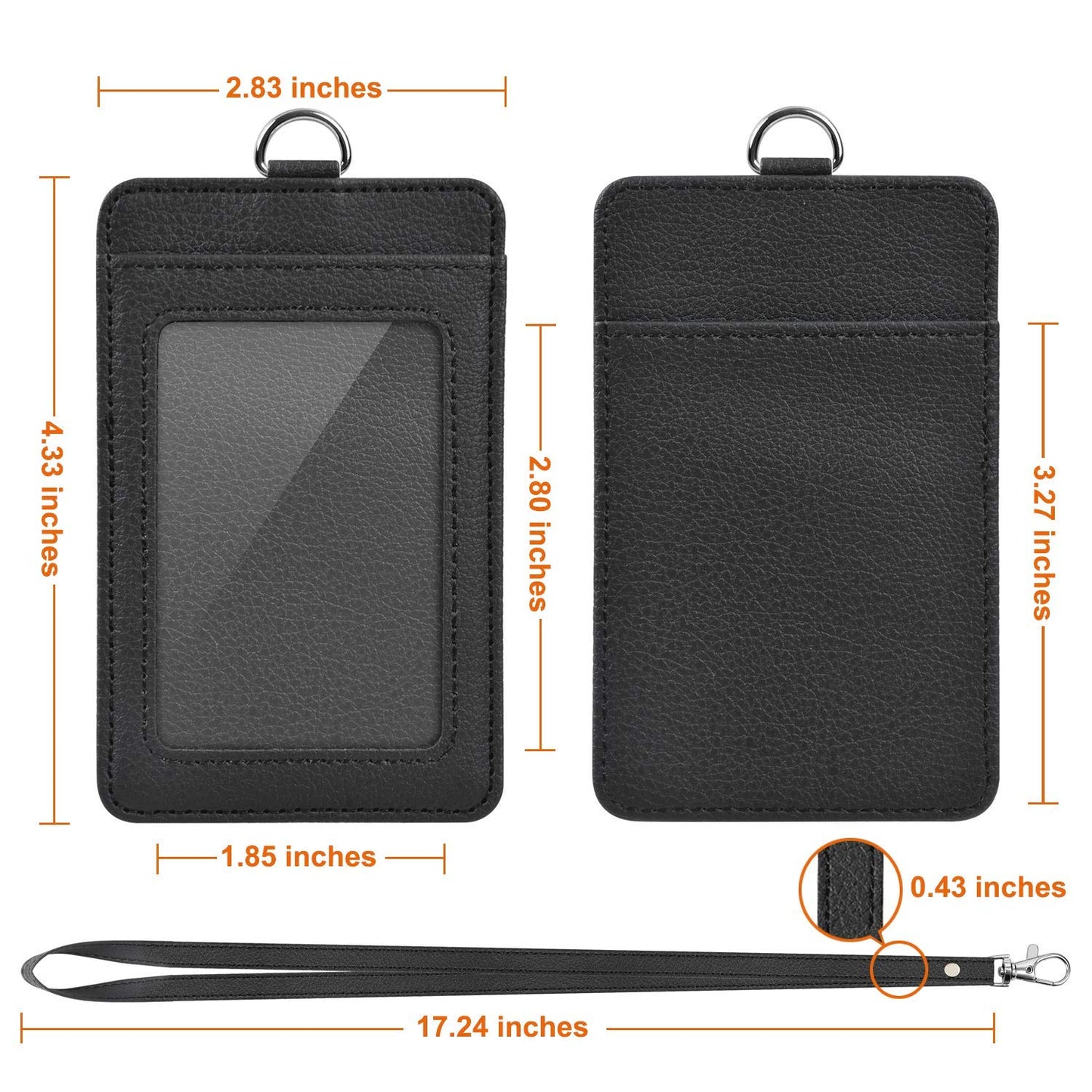 3 Pack PU Leather ID Badge Holder, Life-Mate ID Badge Holder with 1 Clear ID Window 1 Credit Card Slot and PU Leather Lanyard for Badge Credit Cards College ID Cards in Black