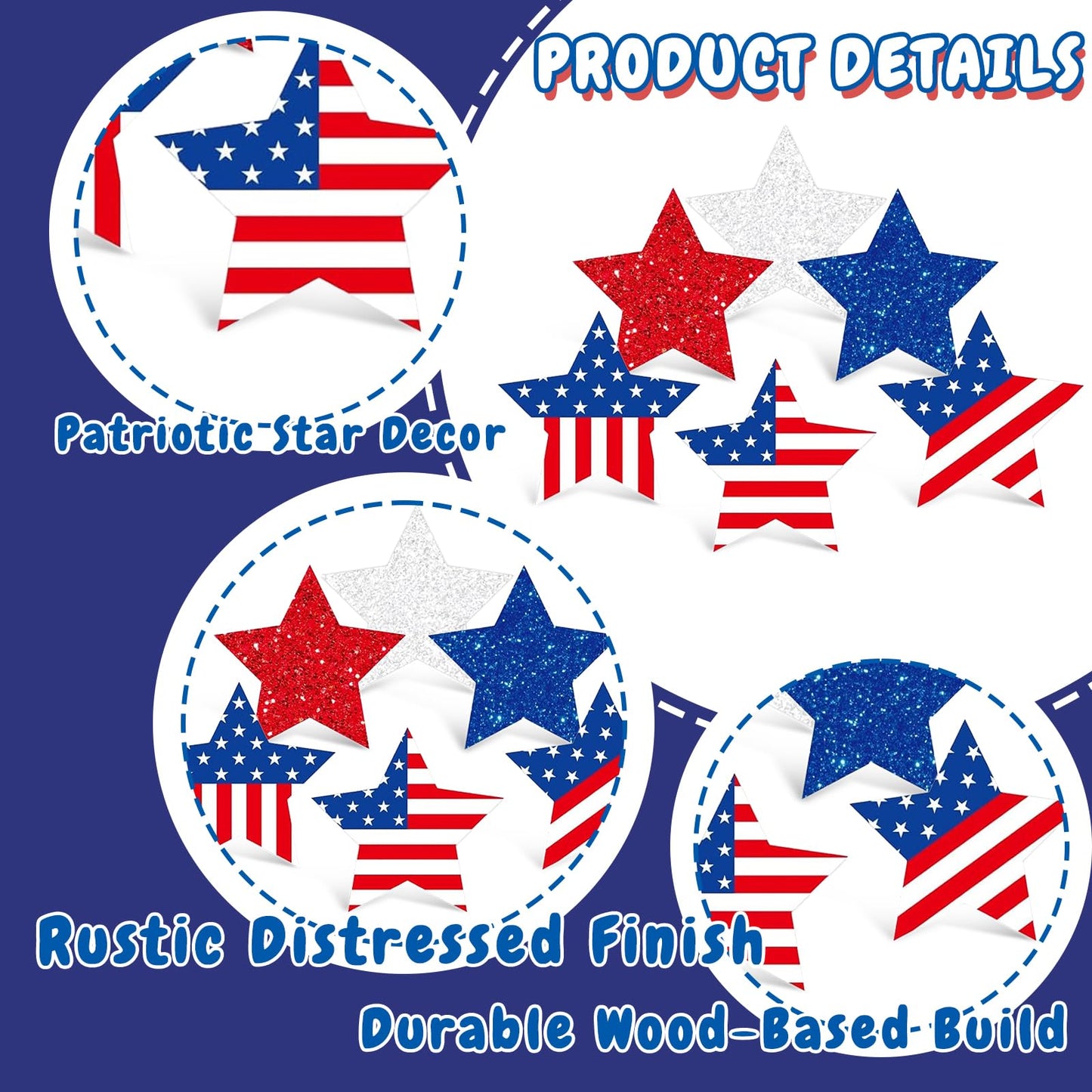6 Pcs 4th of July Decorations Patriotic Wooden Star Signs Red White Blue Memorial Day Tiered Tray Decor Americana Table Home Decor for Independence Day Shelf Kitchen Office