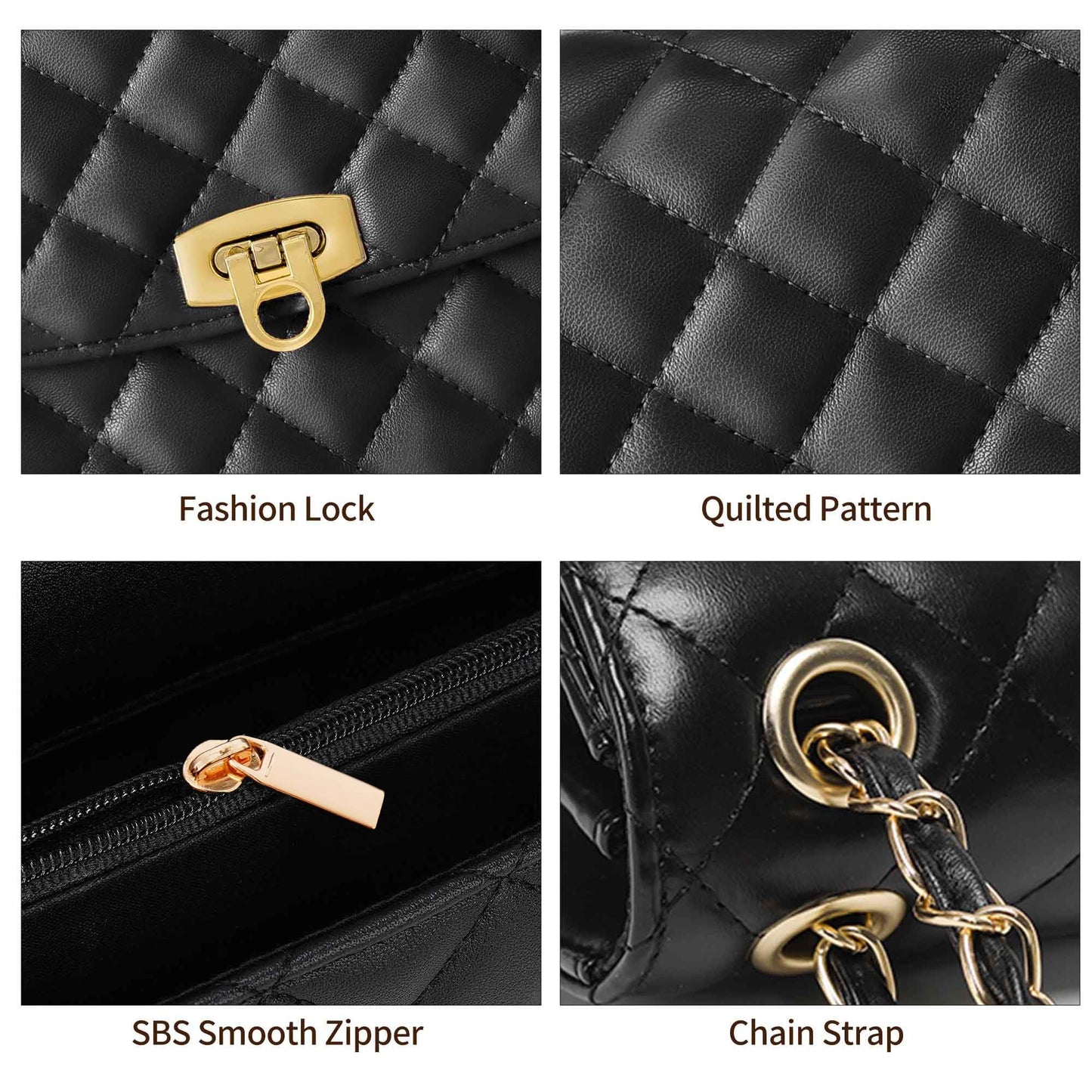 GEMIU Quilted Crossbody Purse for Women Small Women's Shoulder Handbags Womens Clutch Purses with Gold Chain Dressy Black