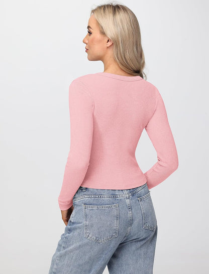 Womens Long Sleeve Tops Fall Lightweight Cardigan Cropped Going Out Shirts Ribbed Button Down Cute Trendy 2025